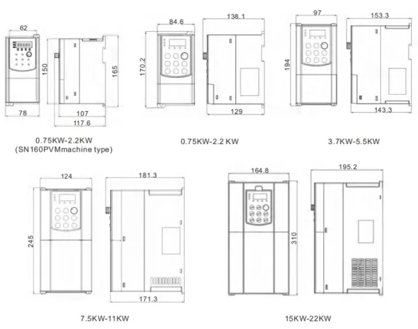 Frequency Inverter for Photovoltaic Water Pump Installation size(mm) Frequency Inverter for Photovoltaic Water Pump Installation size(mm)